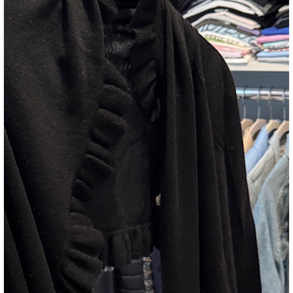 DKNY Black Ruffled sleeve shawl Sweater